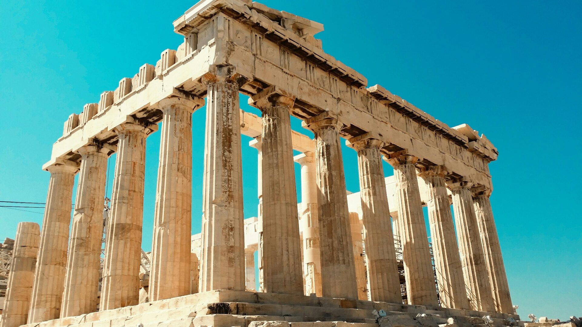 The Parthenon on the Acropolis against a blue sky